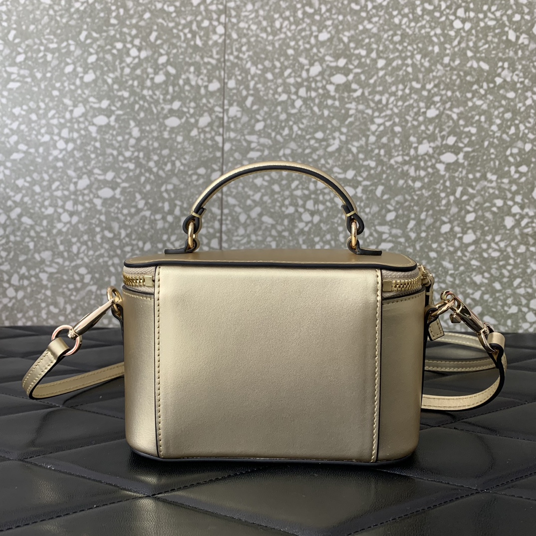 Valentino Garavani Loco Mini Box Bag in Gold Calfskin Leather 